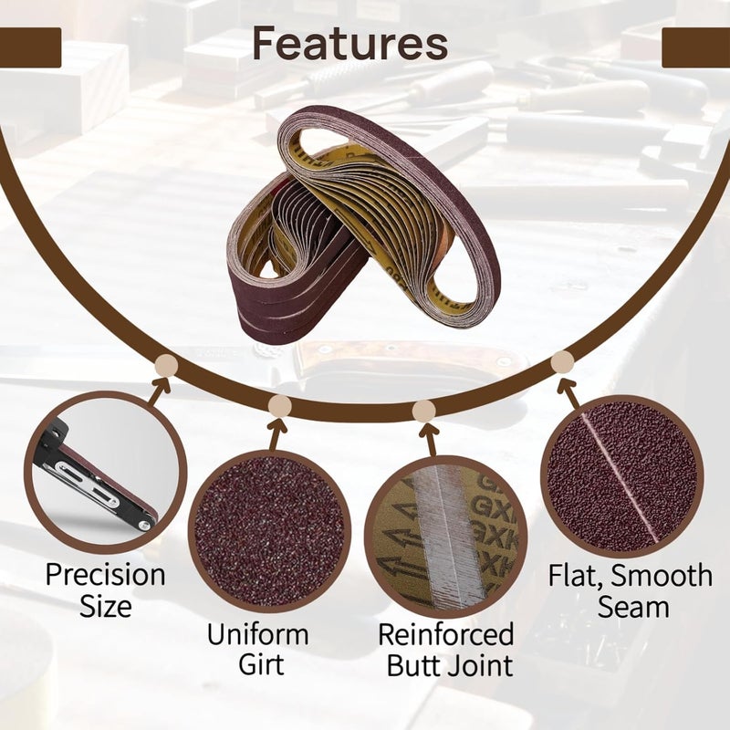 KTHUA 1/2x18 Inch Sanding Belts: 60 Pack 80–400 Grit — Precision Butt Joint & Resin-Over-Resin — Stable Tracking for Knife Making Detail Work — Fits 1/2 x 18 Belt Sanders - Image 5